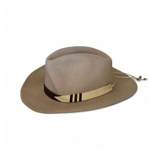 Nikki Beach wool felt fedora hat in a neutral taupe/greige tone.